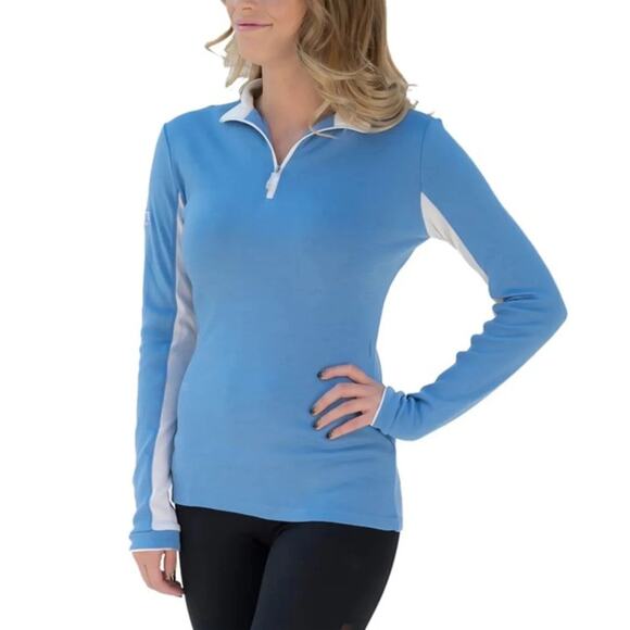 Kastel Charlotte Sweaters - Kastel Charlotte Ladies 1/4 Zip Top Denmark Light Blue/White S A003355